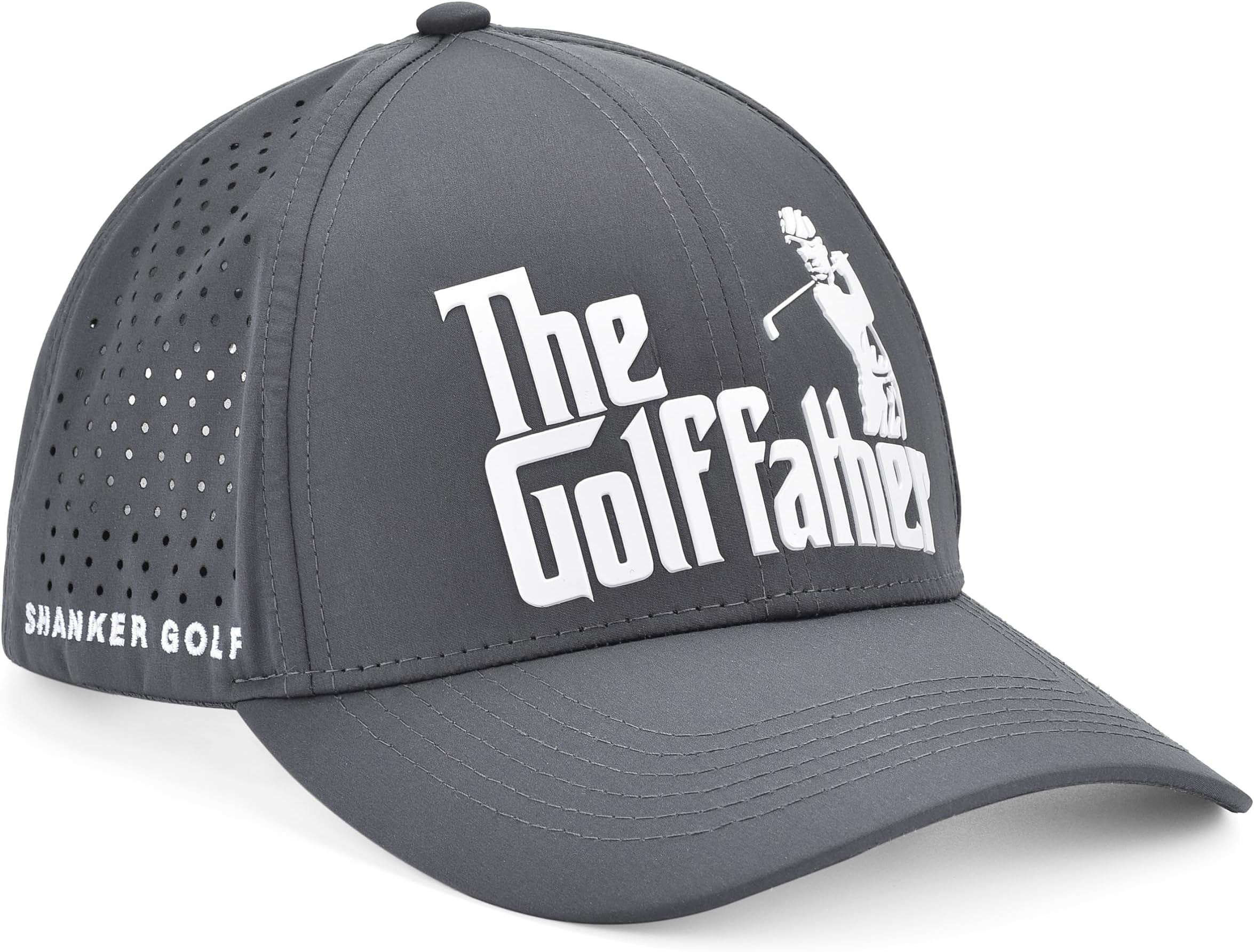 Hat - Funny Golf Father Cap - Fitted Grey Cap with Rubber Stamp Logo - Ultra Comfort Adjustable Fit - Perfect Golf Gift for Dad