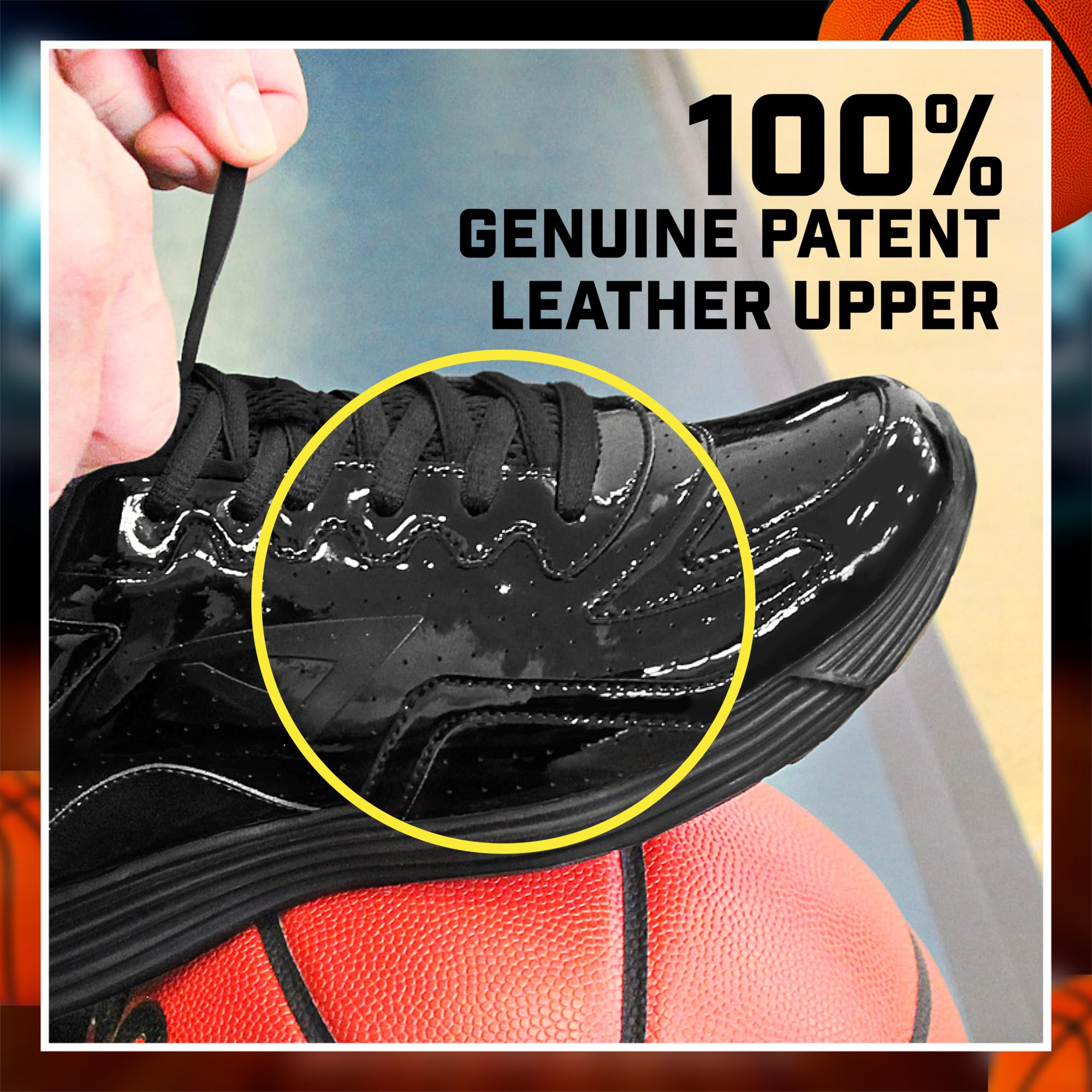 3N2 Men's Reaction Vx1 Basketball Referee Officials Shoe, Black Patent Leather, 8.5