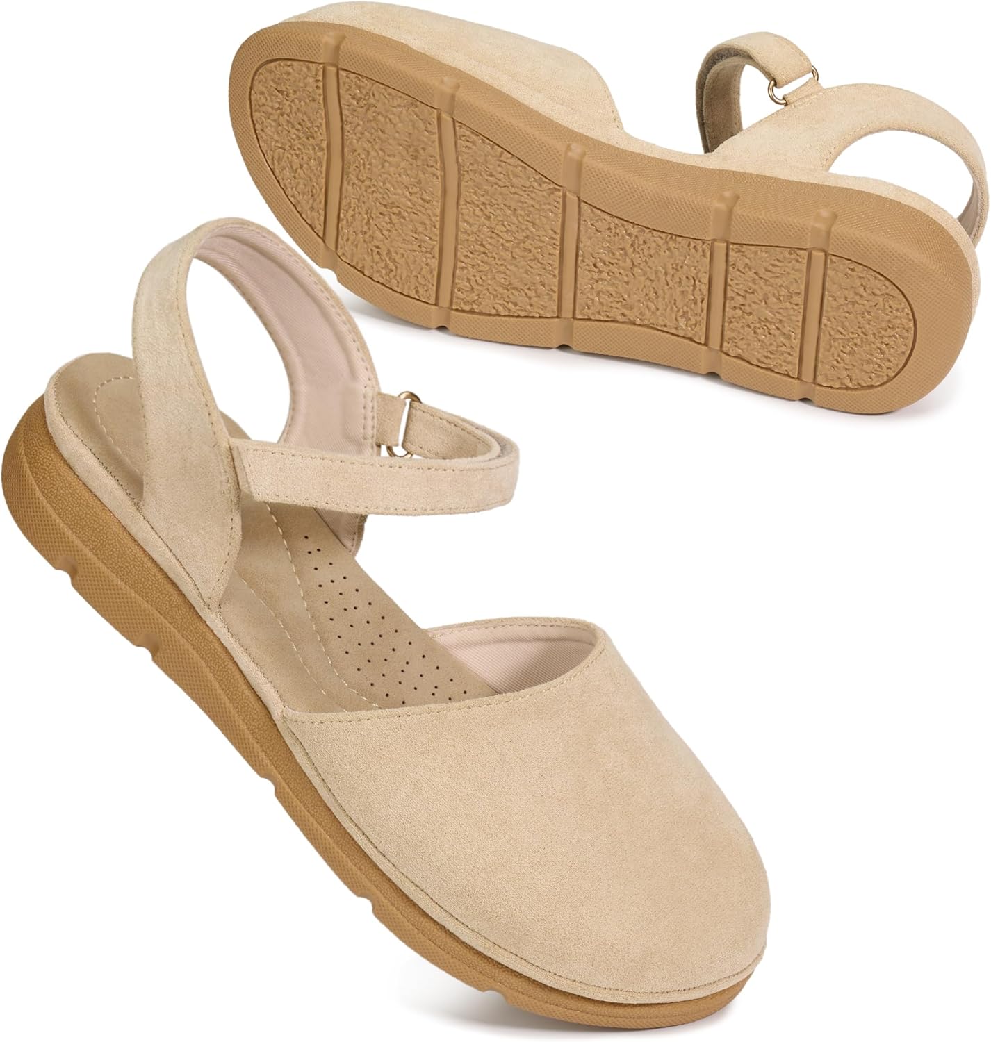 Sandals for Women Closed Toe: Dressy Summer Flats 2026 Comfortable Memory Foam Walking Shoes for Work Casual Vacation