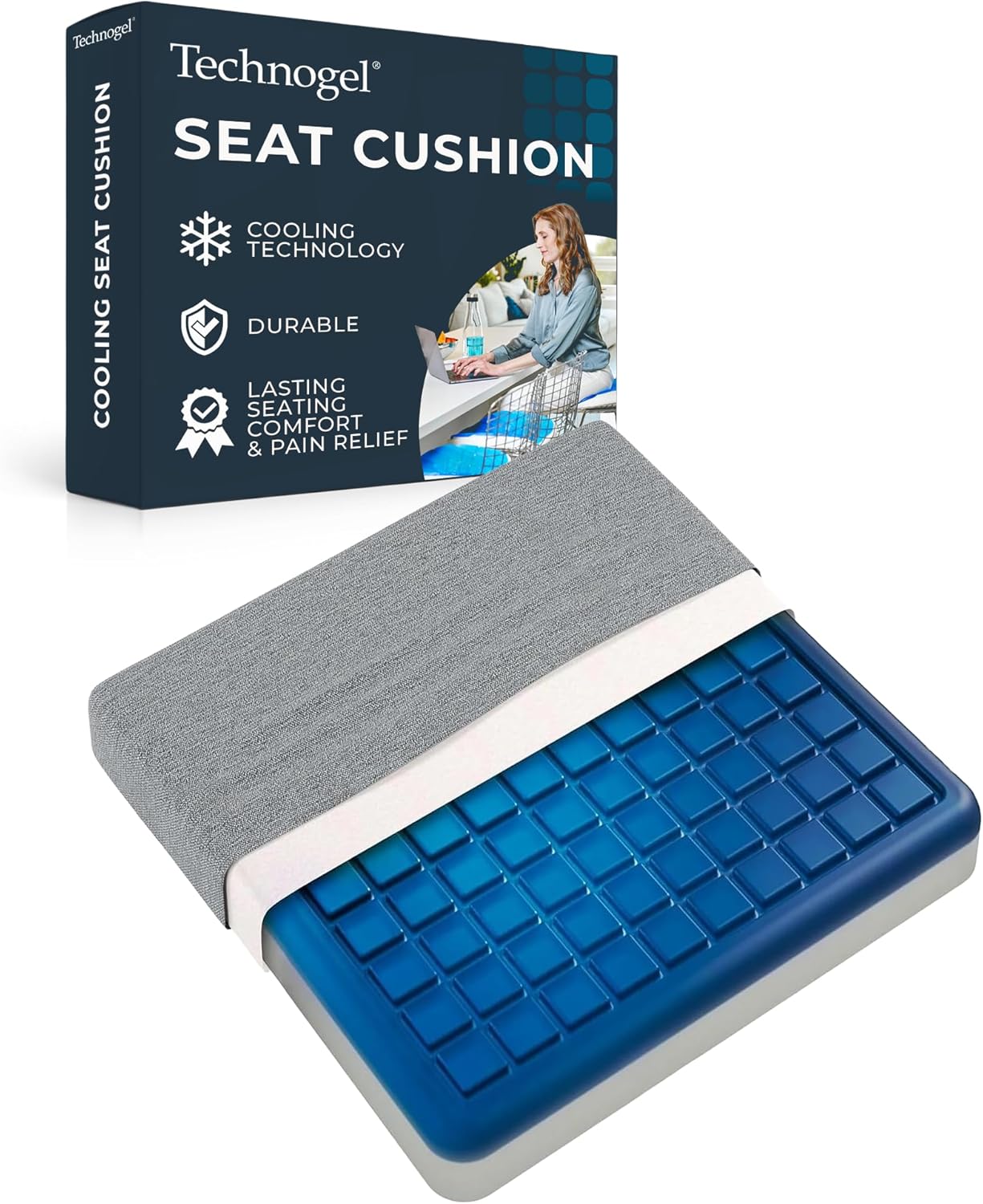 Technogel Cooling Seat Cushion – Gel Cushion for Office Chair, Car Seat, Airplane – Sciatica, Hip & Coccyx Pain Relief for Long Sitting – Ideal for Office Workers, Car Drivers, Gamers & Wheelchairs