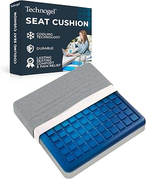 Technogel Cooling Seat Cushion Memory Foam Gel Seat Pad for Office Chair, Car Seat, Airplane Sciatica, Hip & Coccyx Pain Relief Ergonomic Cooling Cushion for Long Sitting 16x16 Inches