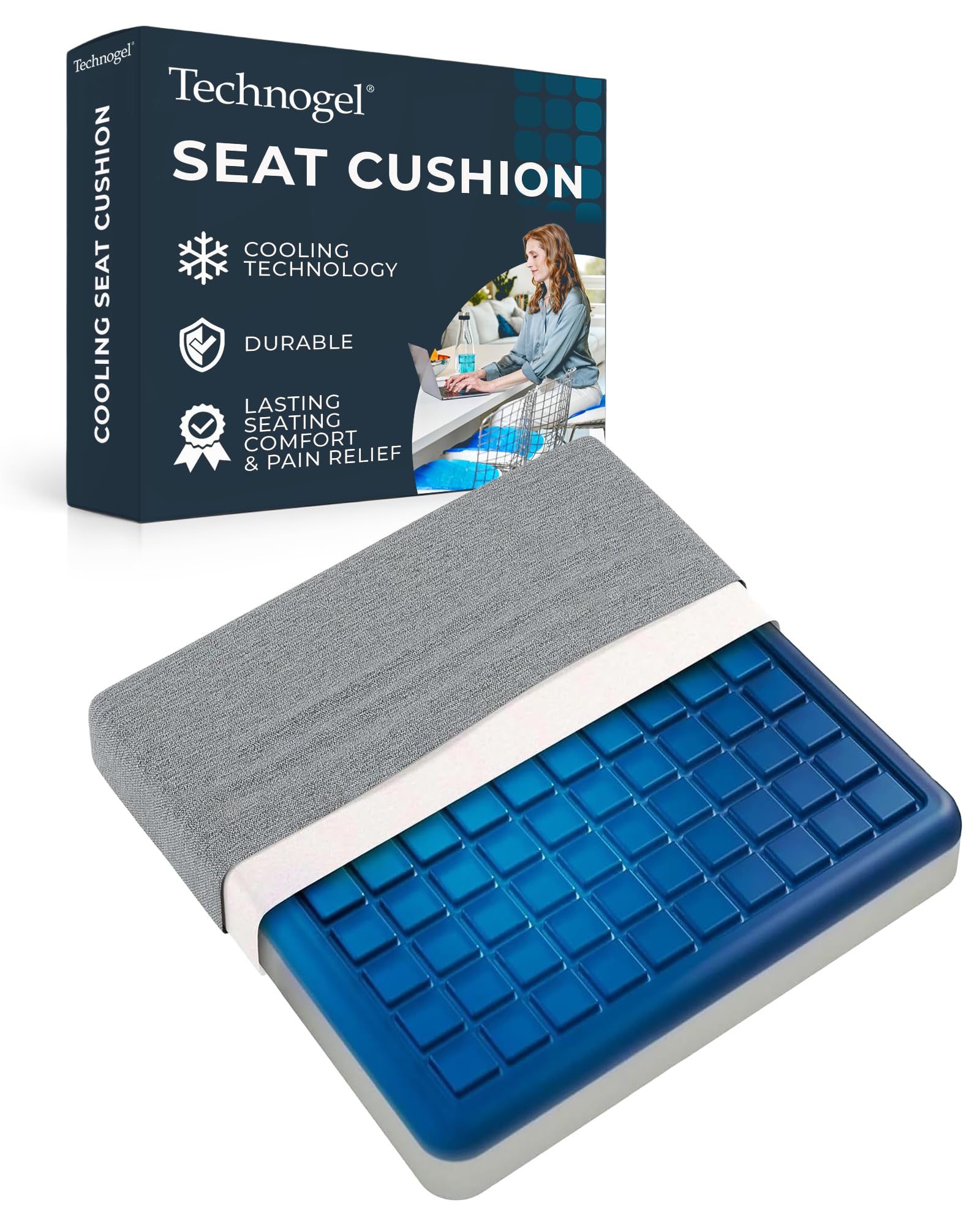 Technogel Cooling Seat Cushion I Gel Cushion for Office Chair, Car Seat, Airplane I Sciatica, Hip & Coccyx Pain Relief I for Long Sitting Office Workers & Car Drivers & Gaming & Wheelchair