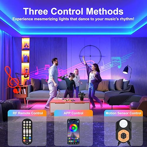Miniatura 9 de Tira de luz LED con sensor de movimiento de 19.68 pies para debajo de la cama, 3 modos, sincronización de música, temporizador, cambio de color RGB,