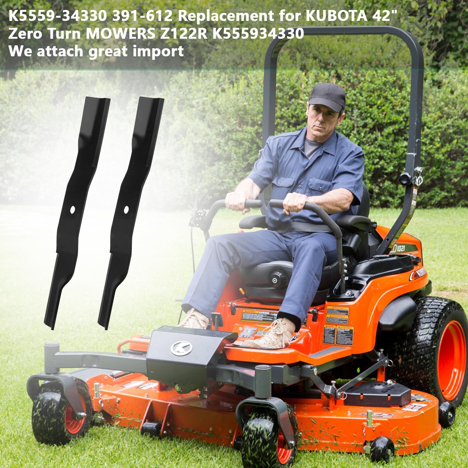 K5559-34330 391-612 - Cuchillas de repuesto para cortacésped KUBOTA de 42 pulgadas de giro cero Z122R K555934330