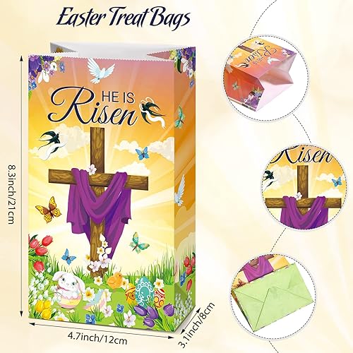 Miniatura 2 de Paquete de 28 bolsas de regalo de Pascua, Religious He Is Risen, papel cristiano, caramelos, galletas, bolsas de palomitas de maíz para temática de