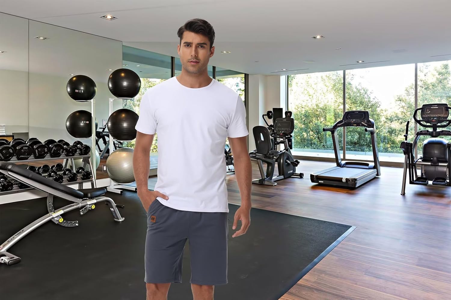 QPNGRP Men's 9" Inseam Zipper Pocket Stretch Shorts - Image 2