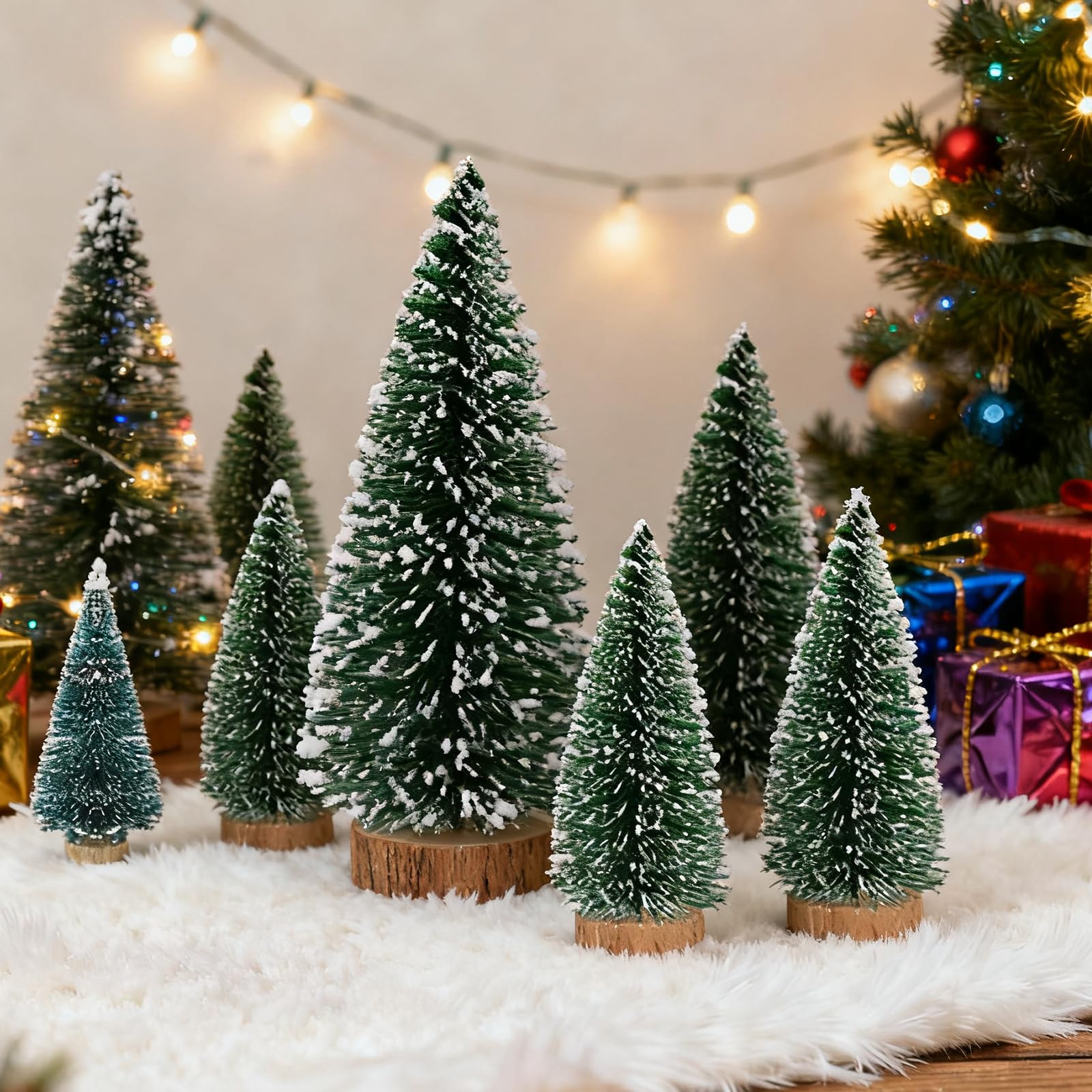 20 Pezzi Mini Albero di Natale 6,5/8,5/10,5/15cm Alberi di Sisal Artificiali Mini Albero di Natale Innevato Alberelli di Natale Piccoli per Decorazione Tavolo, Camera o Vetrina