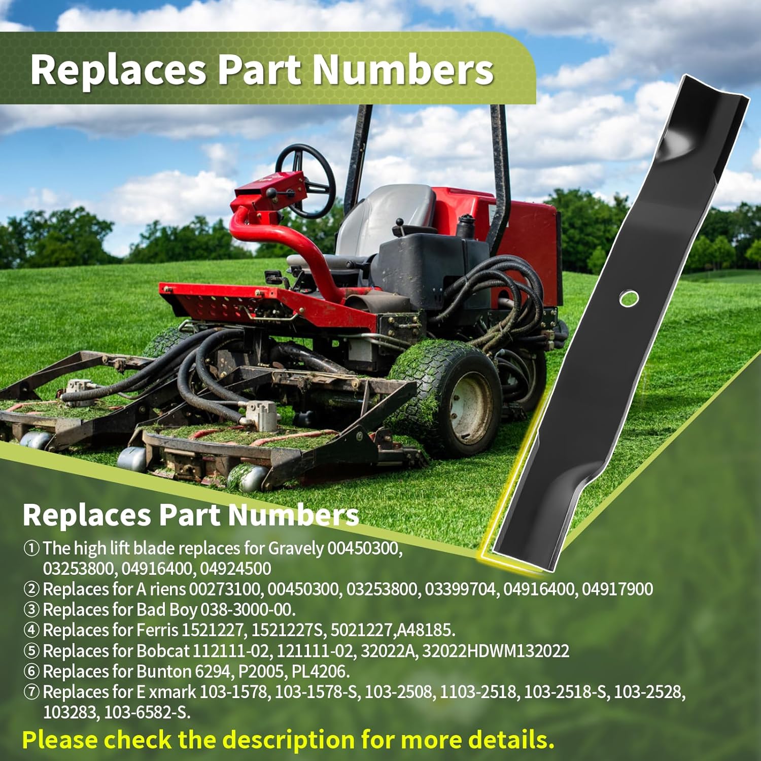 Keycci 00450300 Lawn Mower Blades Compatible with Gravely 52" Deck, Hi Lift Mower Blades ZT X Fit for A riens Gravely Pro-Master 152Z Pro-Turn 152, Replace for 00450300 03253800 Mower Blades