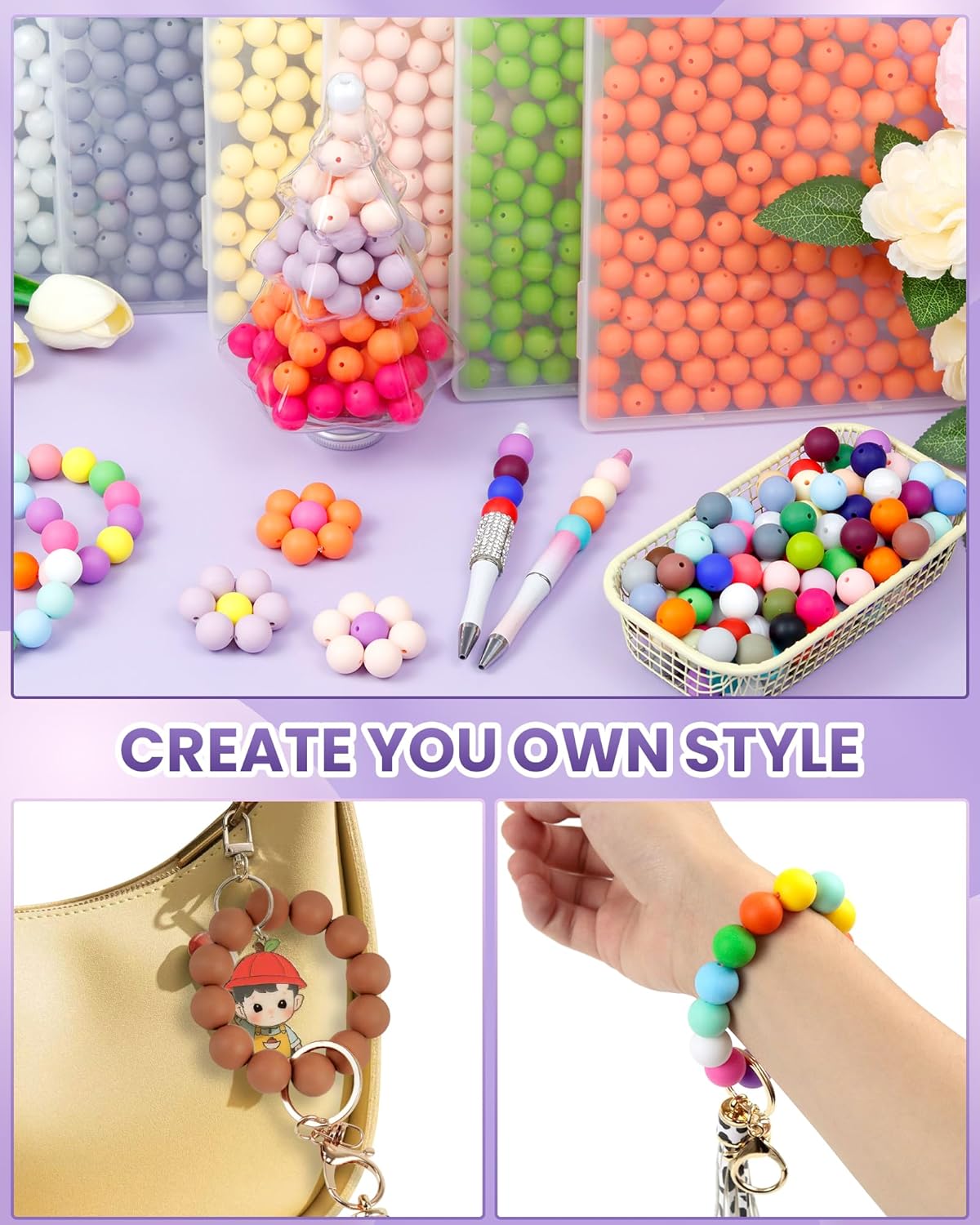 150PCS FIVEIZERO Silicone Beads 15mm for Keychain Making, Bulk Rubber Beads for DIY Crafts, Pens, Bracelets, and Necklaces.(Scarlet Red) - Image 5