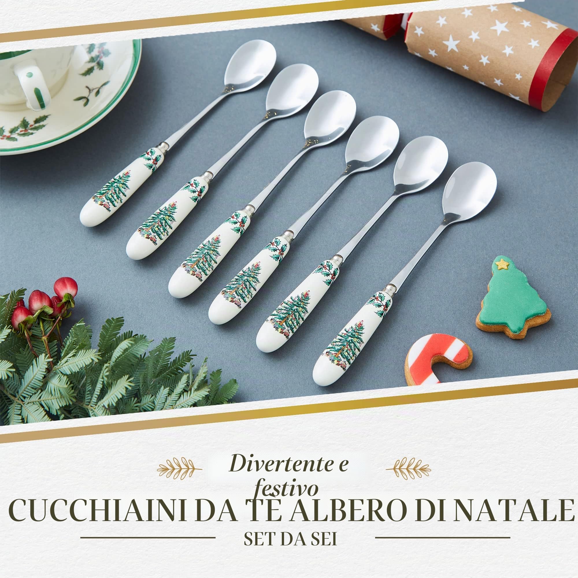 Portmeirion Spode - Cucchiaini da tè con Albero di Natale, Set da 6 (Multicolore)
