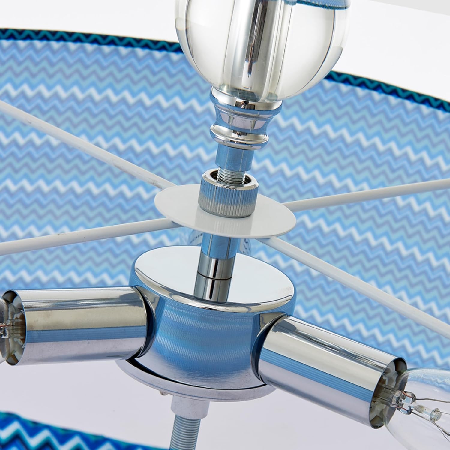 Shrine Lighting Durm Chandeliers, Modern Design, Perfect Close to Ceiling Light for Living Space, D16'' x H11'', E12*3 Sockets, Dark Blue Lampshade & Chrome Finish Frame