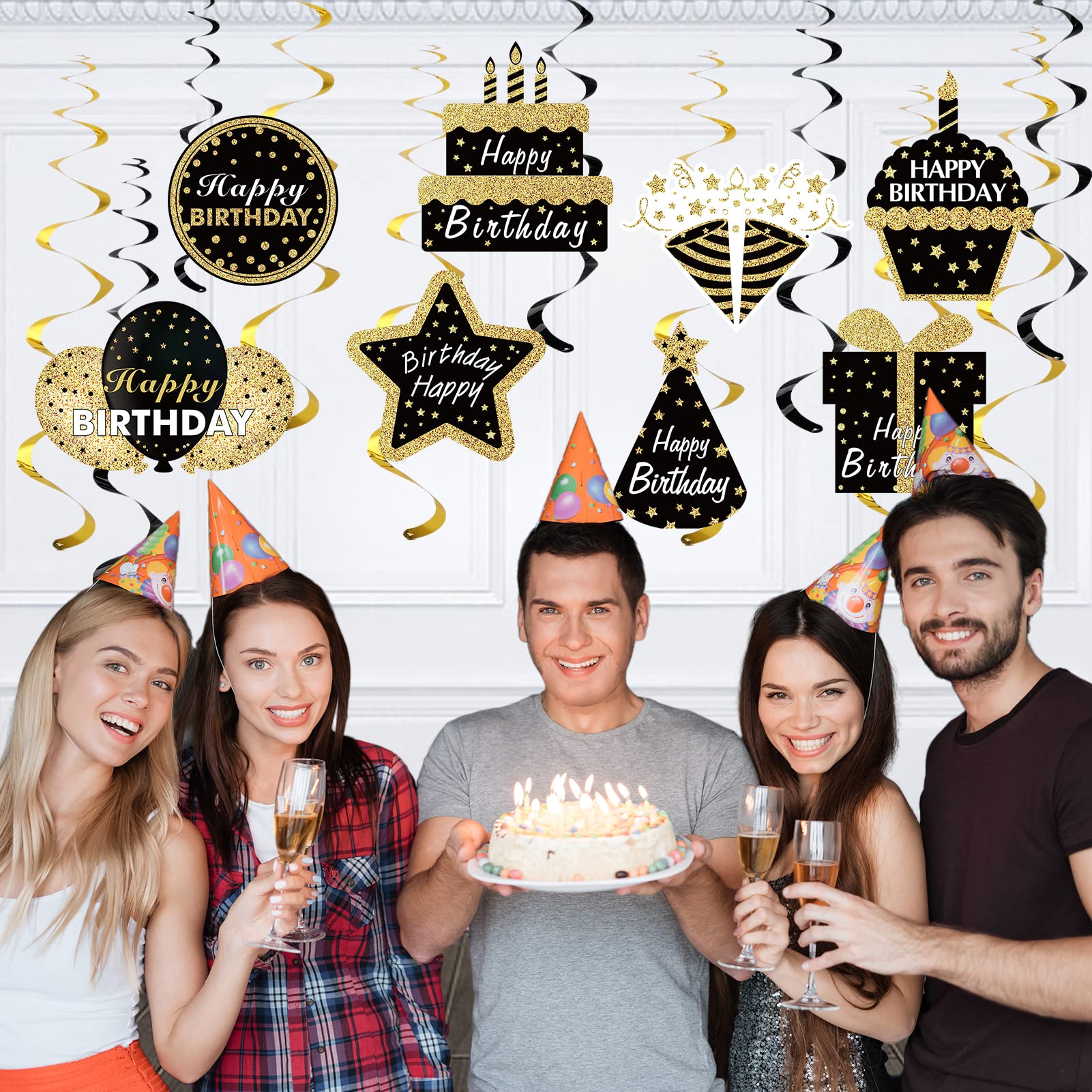 Happy 80th Birthday Party Hanging Swirls Streams Ceiling Decorations, Celebration 80 Foil Hanging Swirls with Cutouts for 80 Years Old Rose Gold Birthday Party Decoration Supplies