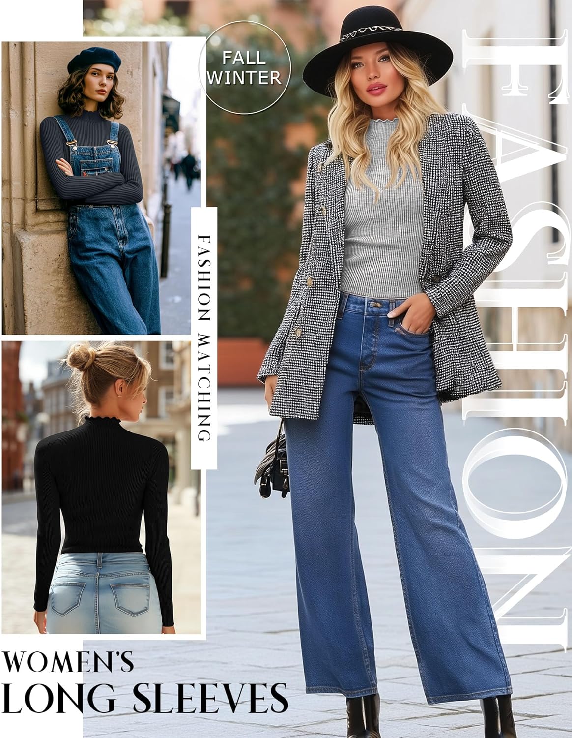 3 Pack Women's Cotton Long Sleeve Mock Turtleneck Tops Ribbed Lettuce Trim Slim Fit Shirts Thermal Base Layer - Image 4