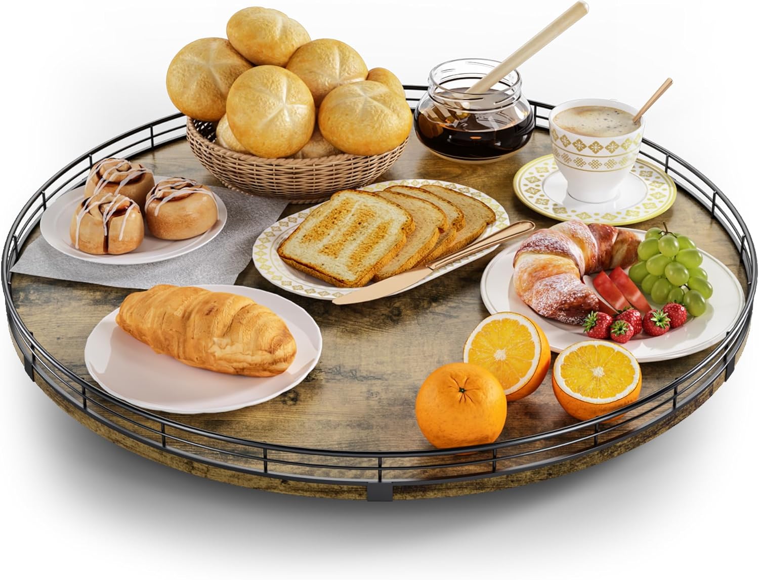 Lazy Susan Turntable Organizer for Table Top, 21’’ Round Wooden Lazy Susan for Cabinet Kitchen Countertop Pantry Dining Coffee Table for Condiments Spices, Rustic Bathroom Vanity Tray for Soap Candle Rustic 21"