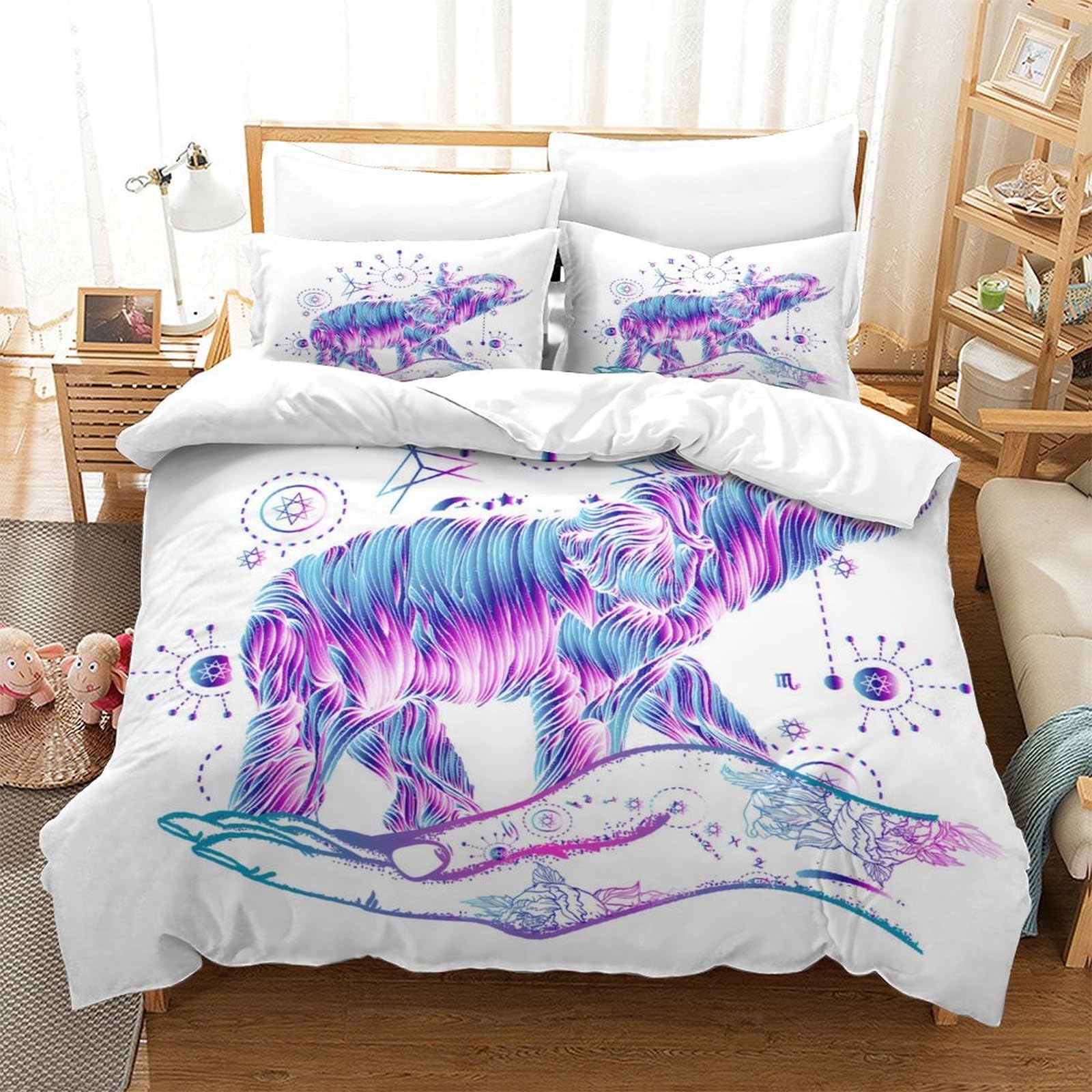 Elephant - Symbol Of Meditation Teens Soft Microfiber Bedding Set Full Size 3Pcs Comforter Set with Zipper Closure Ultra Soft Quilt Set Duvet Cover Set Breathable Room Decor Single（140x200cm）