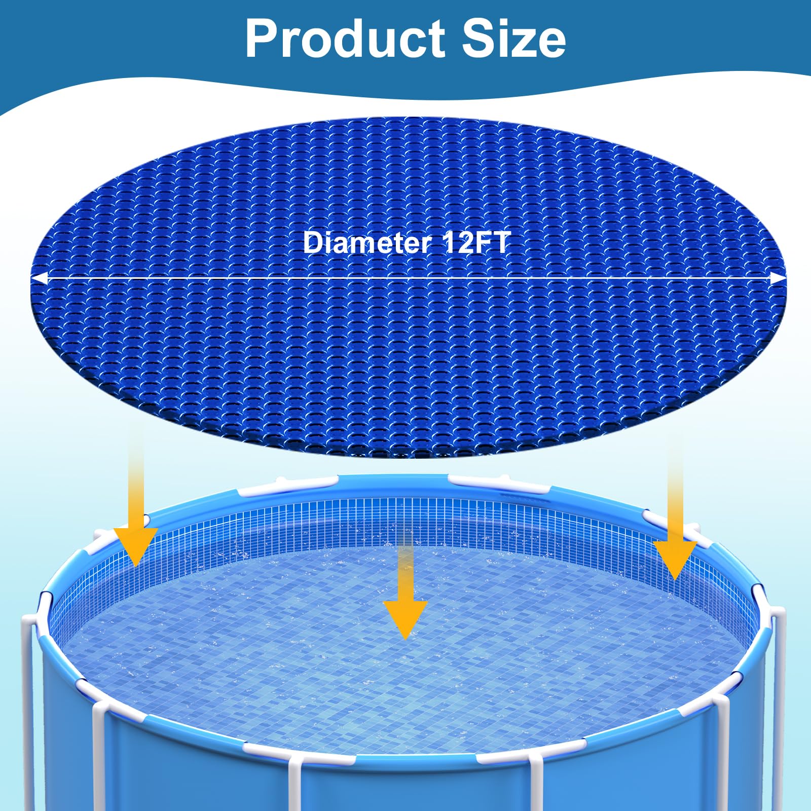 BigXwell 12 Foot Round Solar Pool Cover, 16-mil Blue Pool Heaters for Above-Ground and In-Ground Pools, Heavy-Duty Insulating Pool Heater Cover, Heat Retaining Solar Blanket Cover for Swimmer