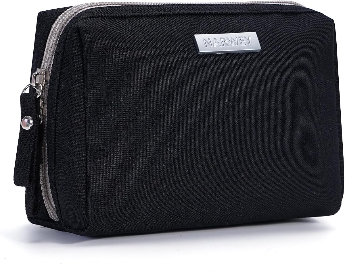 Small Makeup Bag for Purse Mini Cosmetic Bag Travel Makeup Pouch Zipper Pouch Cute Make up Bags with Compartments for Women (Small, Black)