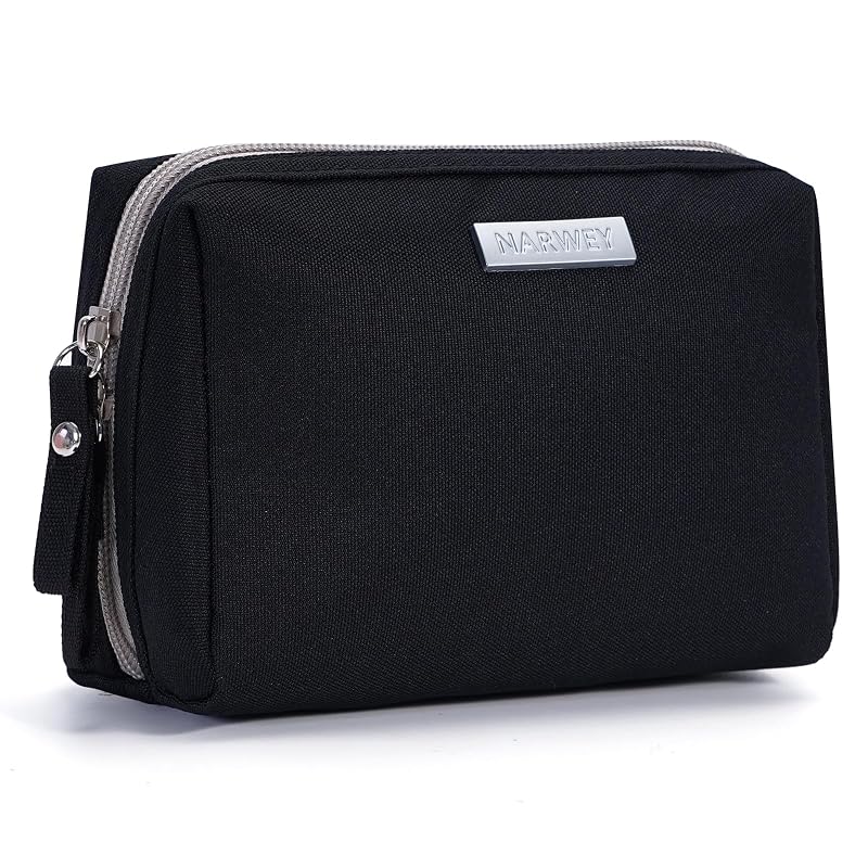 Necessaire de maquiagem Narwey pequena com divisórias, preta