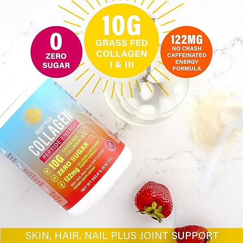 Miniatura 4 de Peptide Energy - Colágeno en polvo para cabello, uñas, piel, tipo I y III, cafeína para energía, vitamina C, biotina, ácido hialurónico, cero