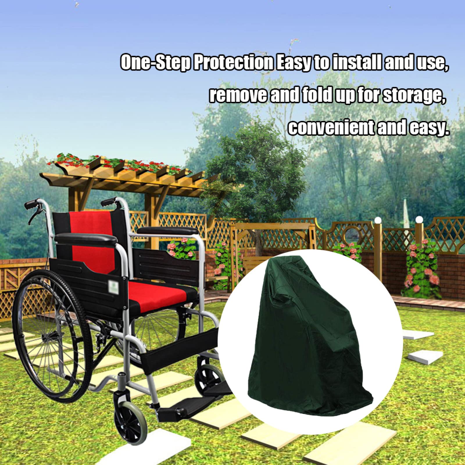 Funda Impermeable para Silla de Ruedas para Exteriores, Tela Oxford Verde 210D, Funda para Scooter de Movilidad, Funda Duradera para Silla de Ruedas, Anti-UV, a Prueba de