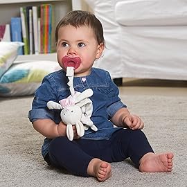 Chicco Pocket Buddies Soft Pacifier Holder-Lovey, Soothing Plush Toy Animal 0m+, Pink Bunny