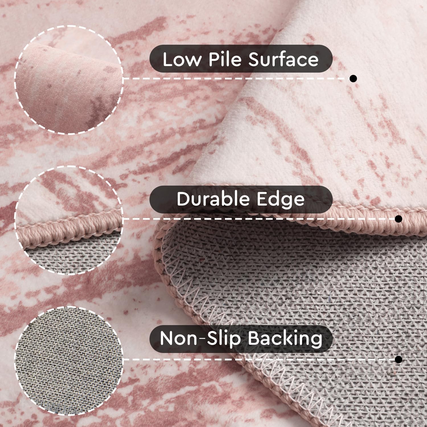 tchdio Round Rug 5FT Pink Modern Abstract Circle Rug for Bedroom Non Slip Soft Circular Rug Carpet Washable Round Area Rug, Pink, 5FT