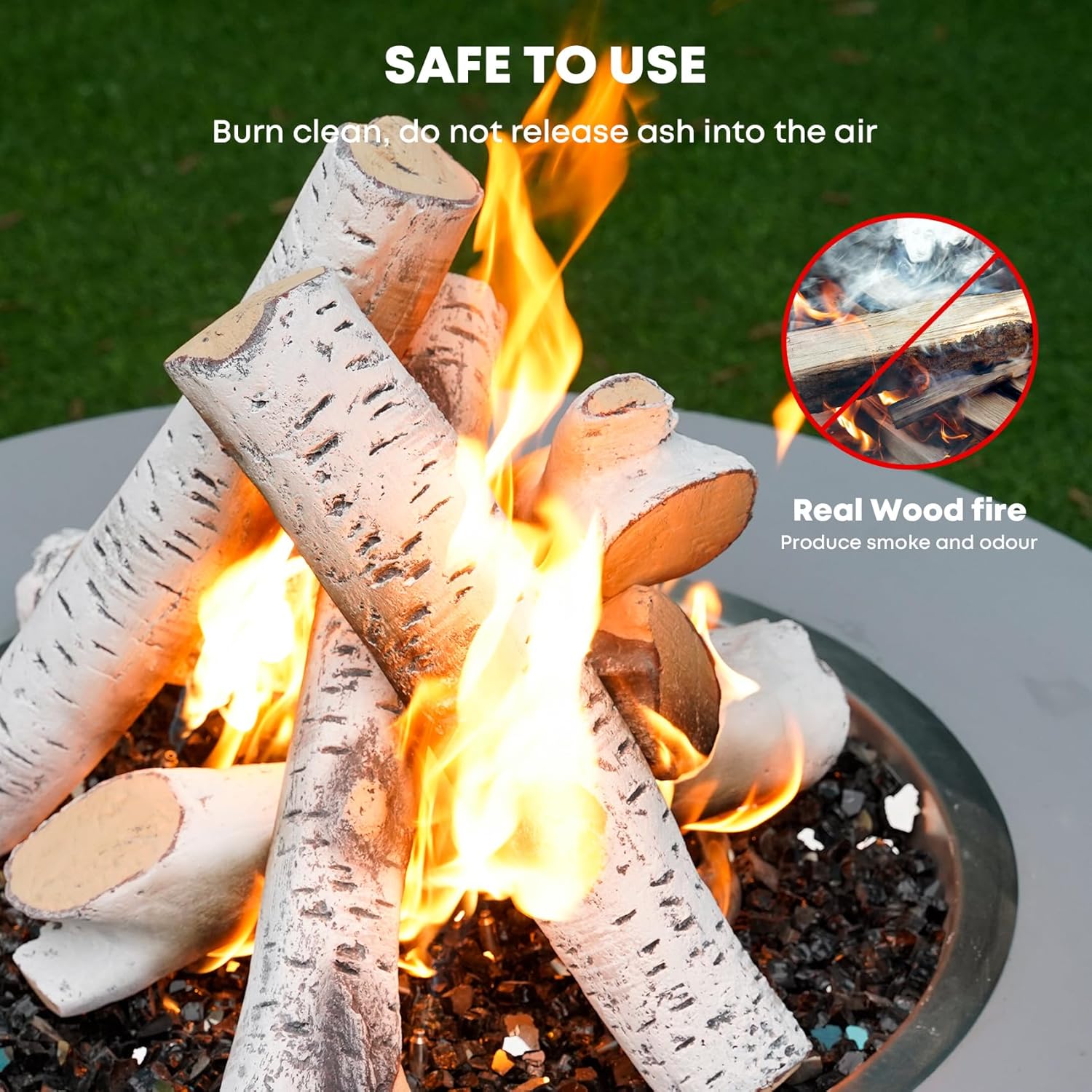 Stanbroil Gas Fireplace Logs Set, Ceramic White Birch Wood Gas Log for All Types of Vented, Indoor Inserts, Electric Gas Fireplace, Outdoor Firebowl, Fake Wood Logs Fireplace Decor, 6 pcs