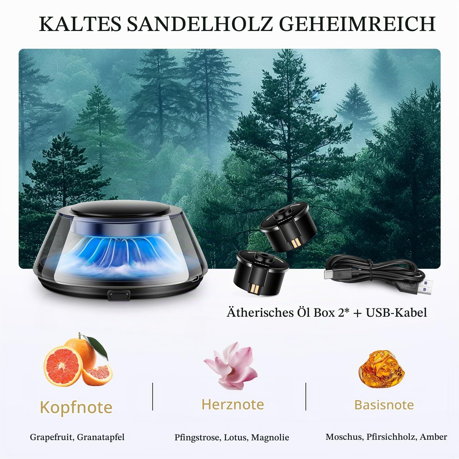 Kwak's Intelligenter Auto-Duftzerstäuber mit automatischer Ein‑/Ausschaltung, 5‑farbige LED‑Beleuchtung, 2 Nachfüllungen – Langanhaltendes Autoparfüm, Automatischer Duftdiffusor für Armaturenbrett