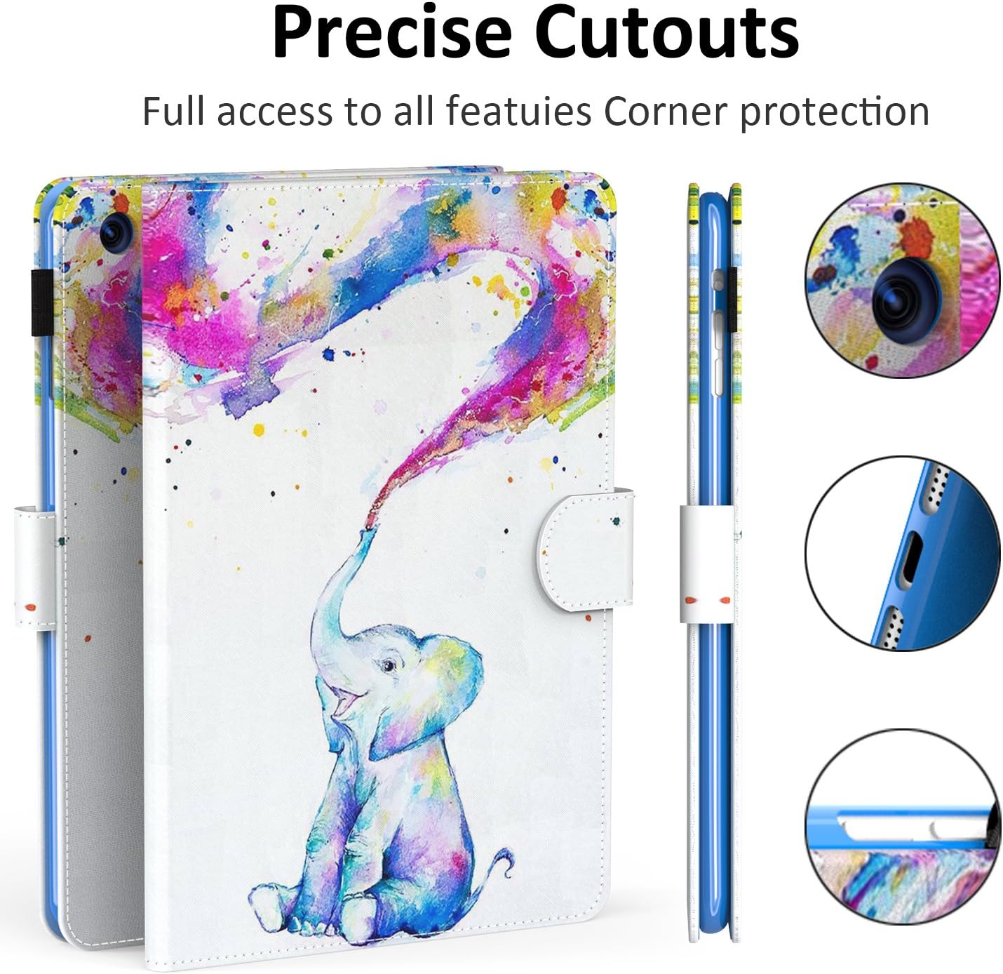 Dteck Case for iPad Mini 3/2/1, Slim Fit Folio Stand PU Leather Case [Stylus Slot] Smart Auto Wake/Sleep Cover for Apple iPad Mini 1/ Mini 2/ Mini 3, Cute Elepant