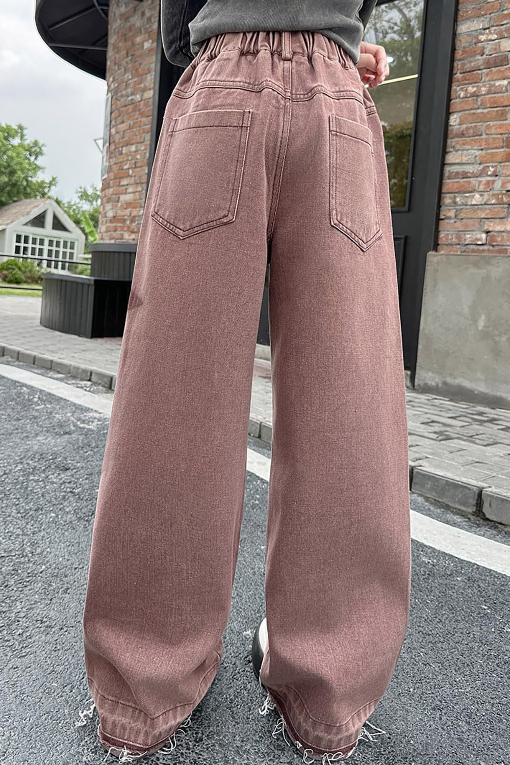 AOWKULAE Girls Jeans Elastic Waist Wide Leg Pants Kids Jeans 4-14 Years - Image 7