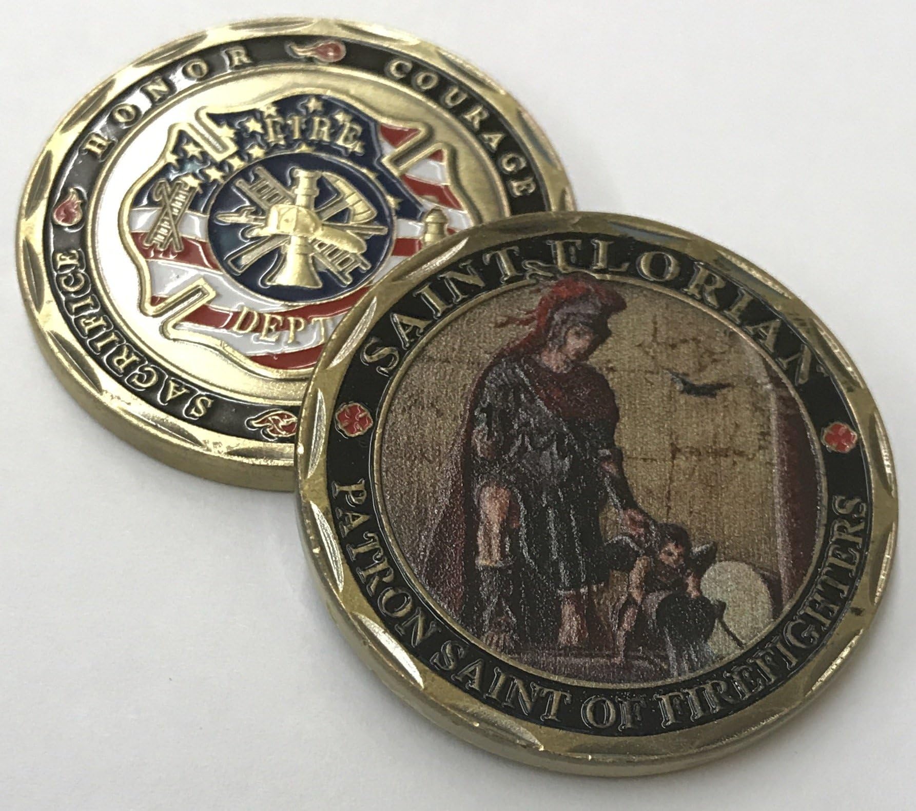 WOWBALAAizics ST. Florian - Patron Saint of Firefighters - Beautiful Challenge Coin - Honor - Sacrifice - Courage - Dutyโฆ