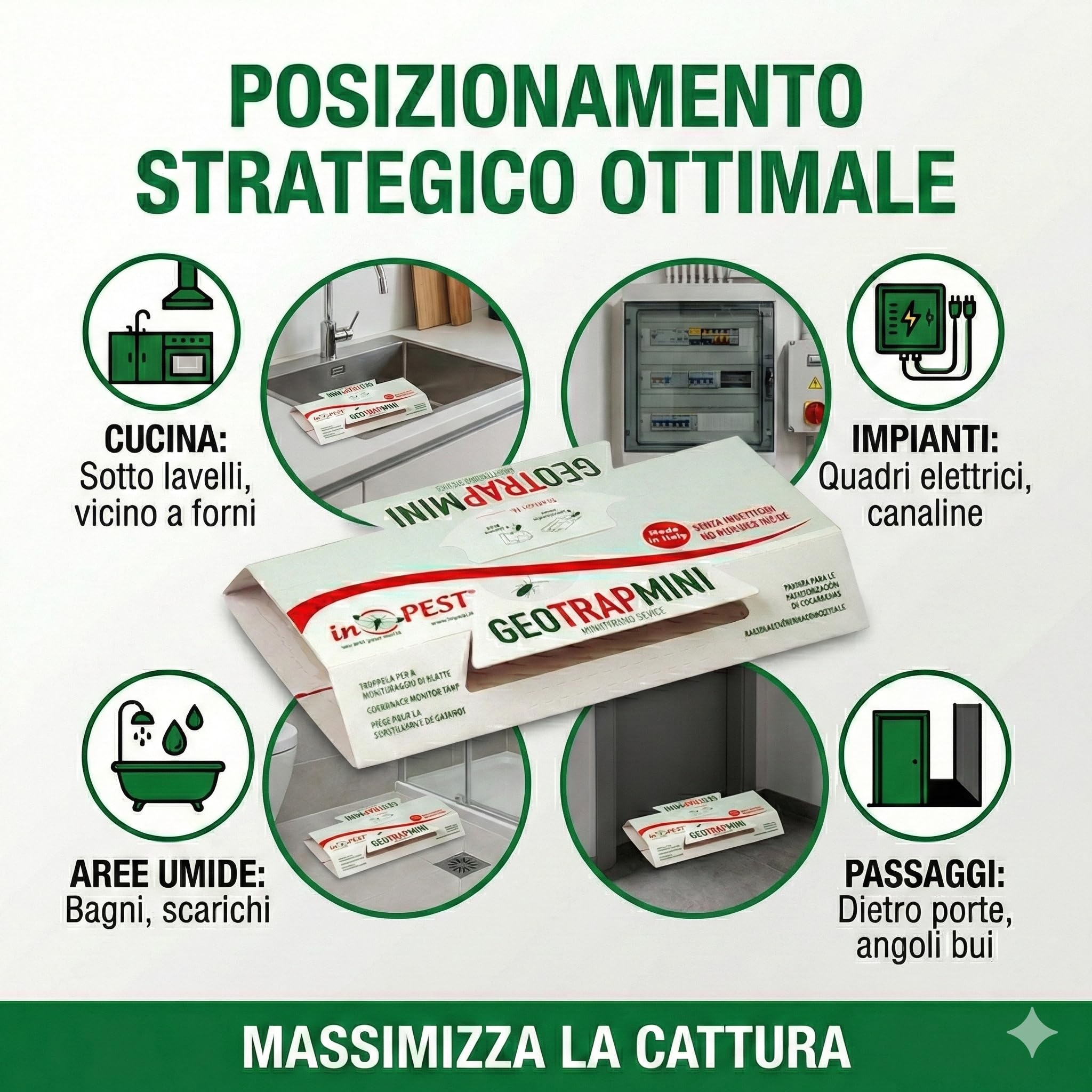 Geotrap – Trappole per Blatte da Interno - 20 Pezzi- Cartoncino Adesivo alla Liquirizia per Insetti Striscianti – Trappole Scarafaggi e Blatte con Gel Rosso Aromatizzato – Uso Interno