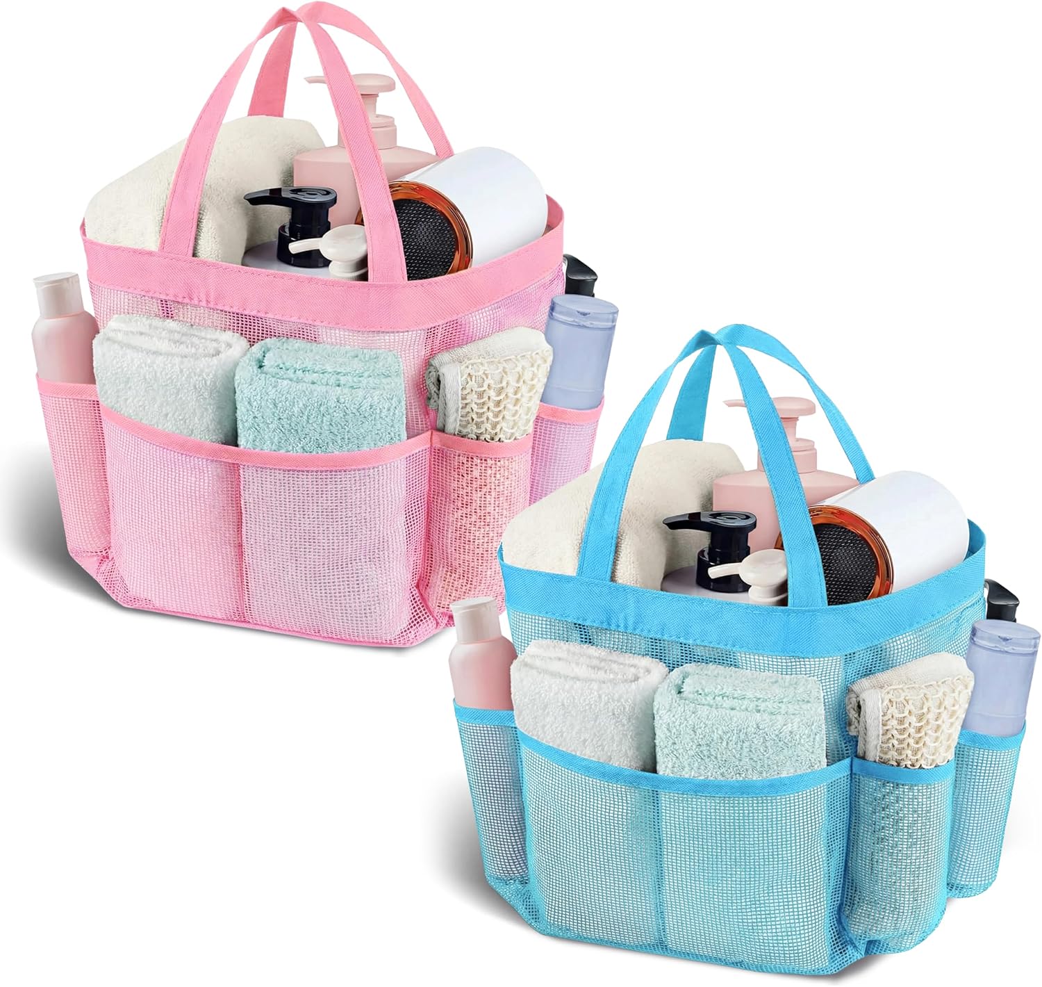 Mesh Shower Caddy Portable - 9 Pockets, Shower Bag for Dorm Room Camping