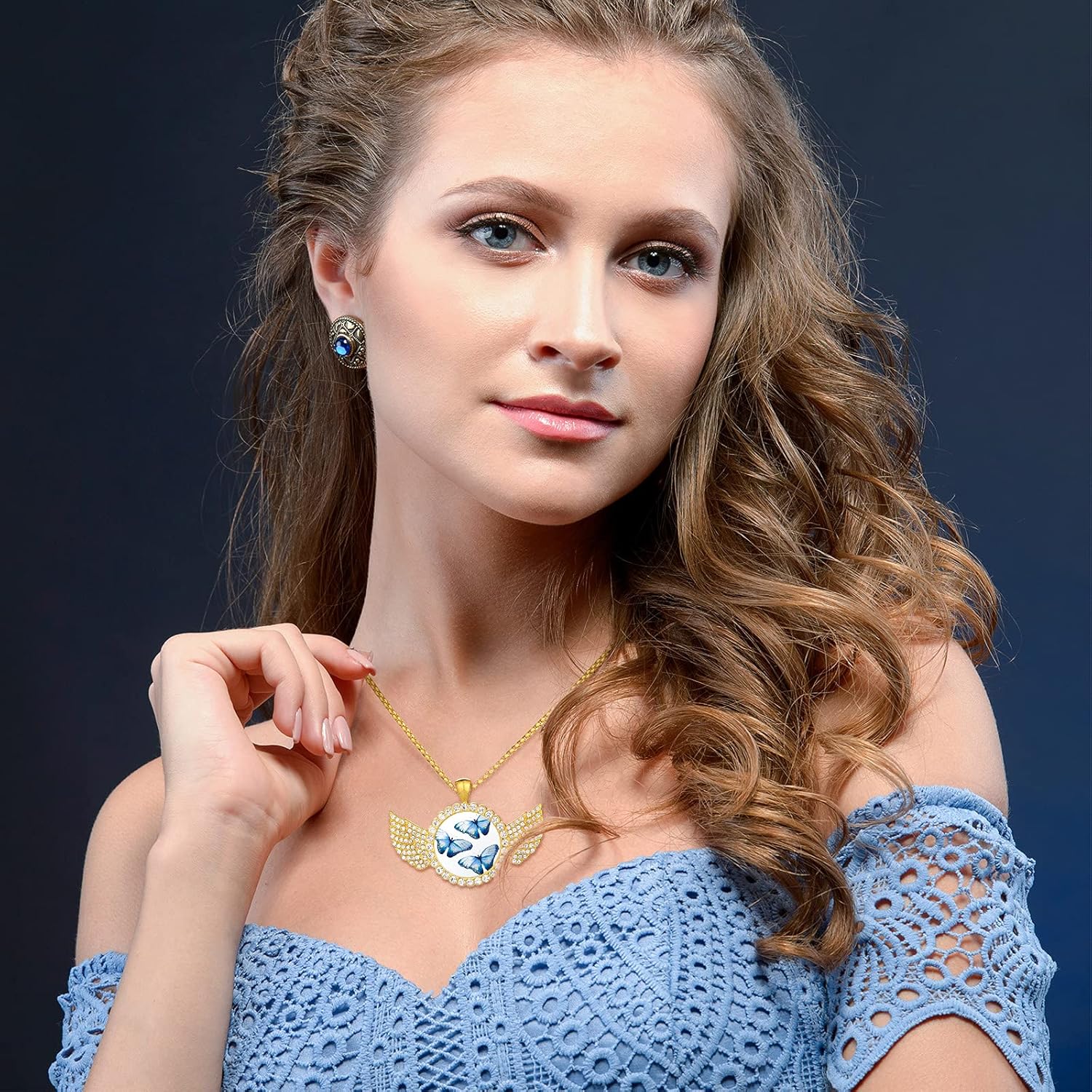 Hicarer 9 Pieces Sublimation Blank Necklace with Chain Set Blank Necklace Rhinestone Wing Shape Bezel Pendant Tray, 25 mm Sublimation Sheet, Double Sided Tape for DIY (Round Shape Style) - Image 6