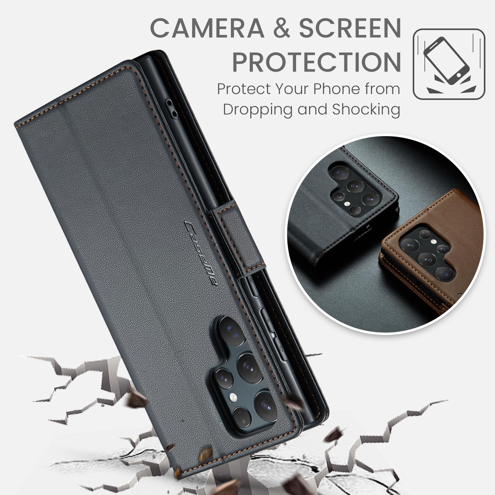 Rerzoiro Case for Samsung Galaxy S24 Ultra Wallet Case, RFID Blocking PU Leather Flip Folio Cover Card Holder Kickstand Shockproof Phone Case Compatible with Samsung Galaxy S24 Ultra, Black — view 6