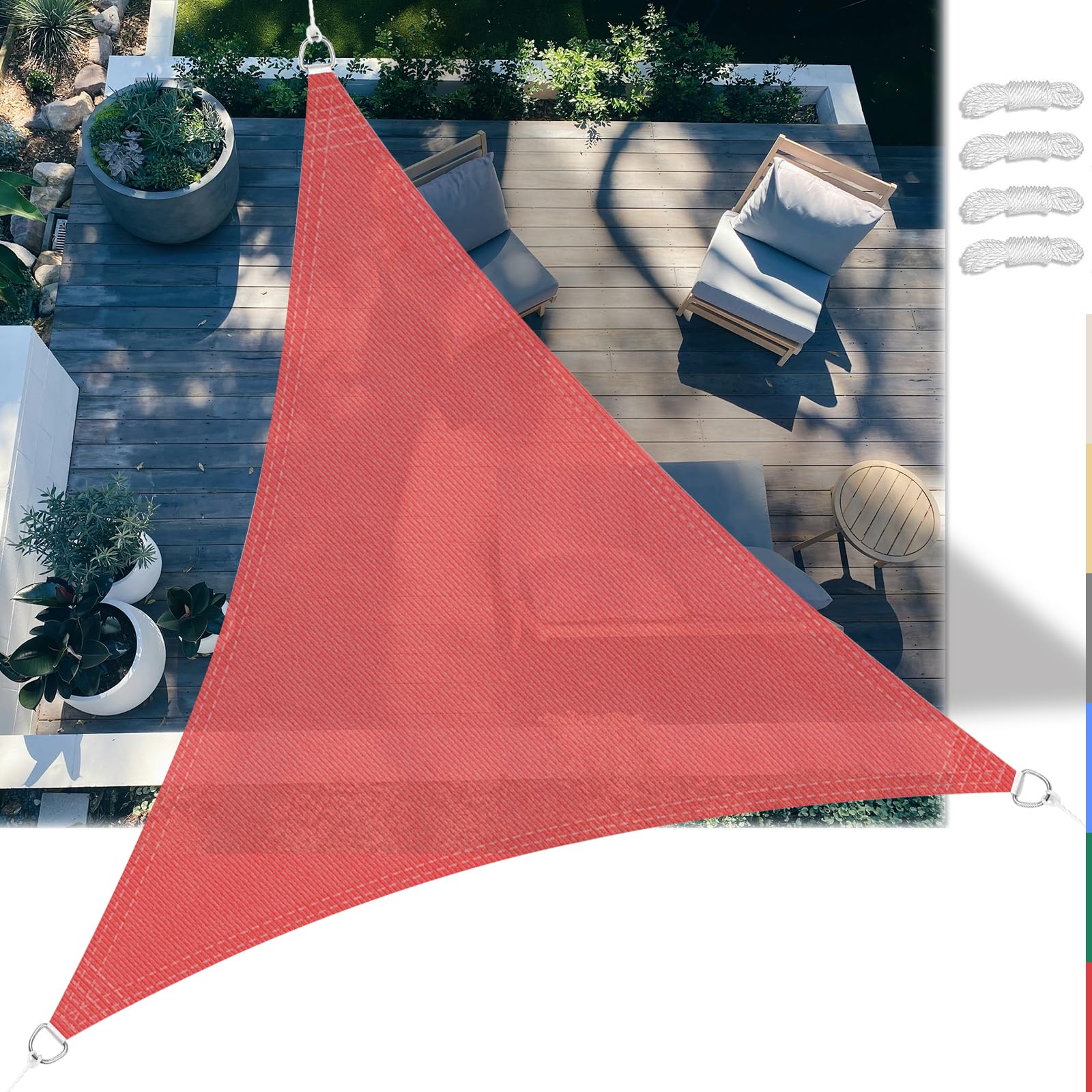 Voile d'ombrage triangulaire 5x5m en polyéthylène durable avec cordes de fixation pour jardin