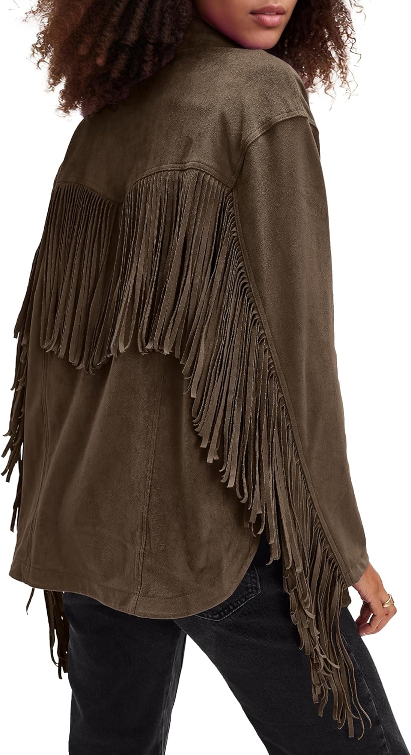 Locachy Women's Faux Suede Fringe Jacket Vintage Western Cowgirl Tassel Jackets Country Concert Outfits