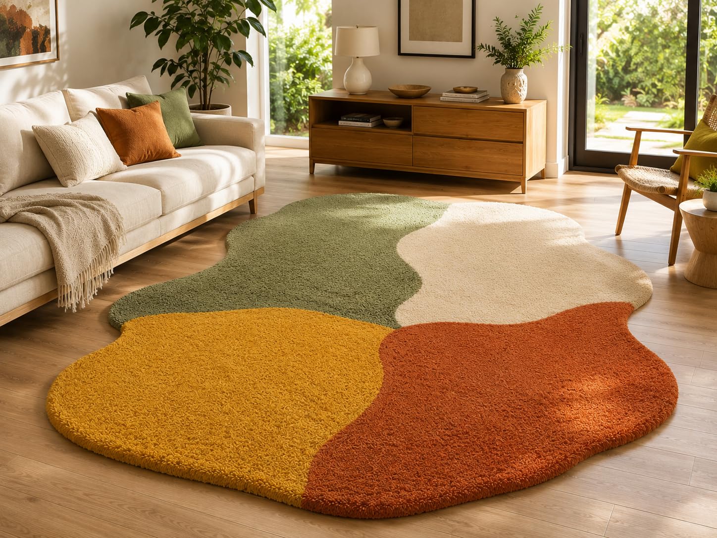 Handmade Tuffted Blended Pure Woollen Carpet for Living Room Bedroom Size - 8x10 -Neutral-image-8