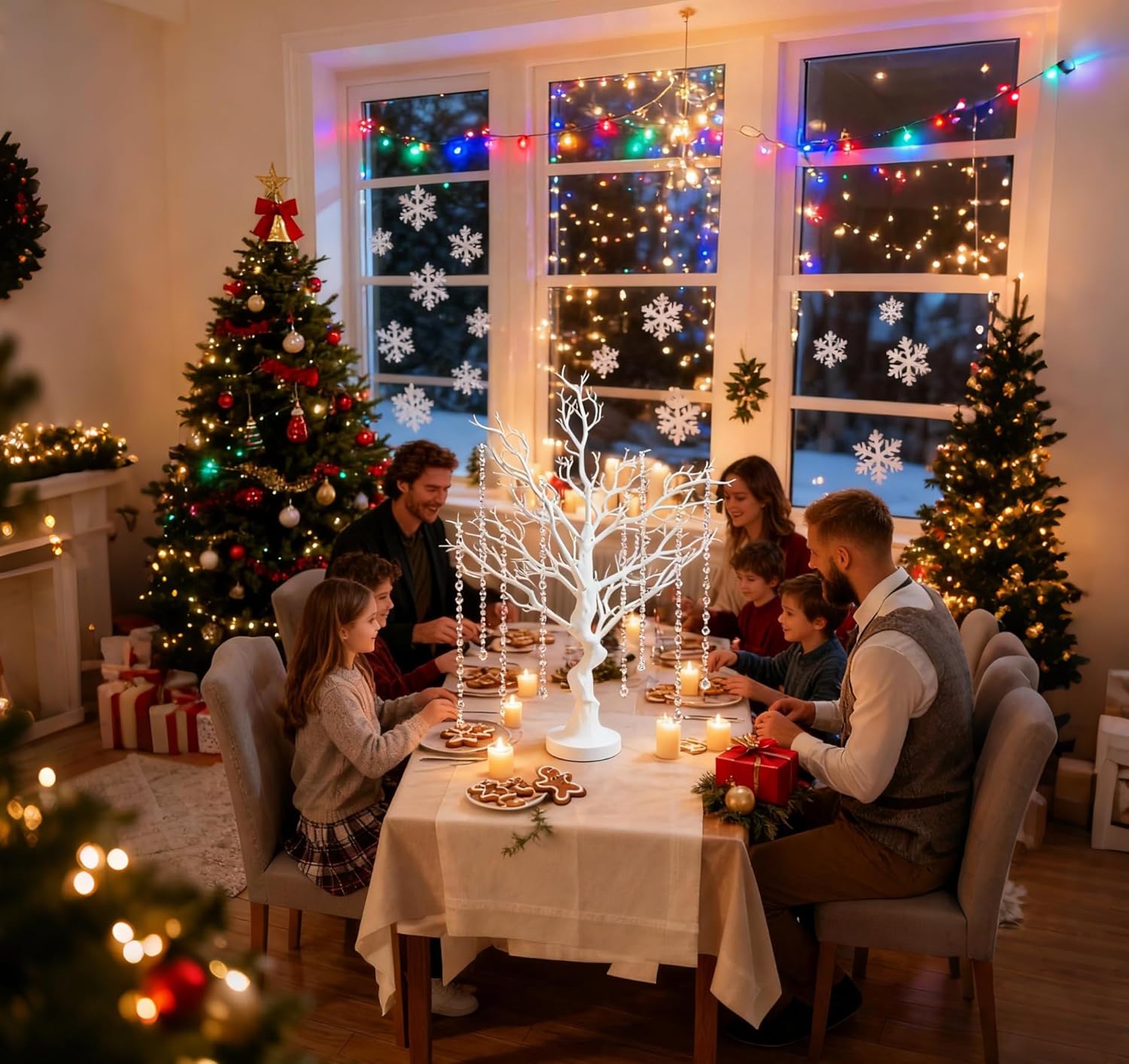 34" Manzanita Centerpiece Tree with 8 Acrylic Bead Chains for Wedding Banquet Birthday Party Event Tabletop Decorations(White, 34")