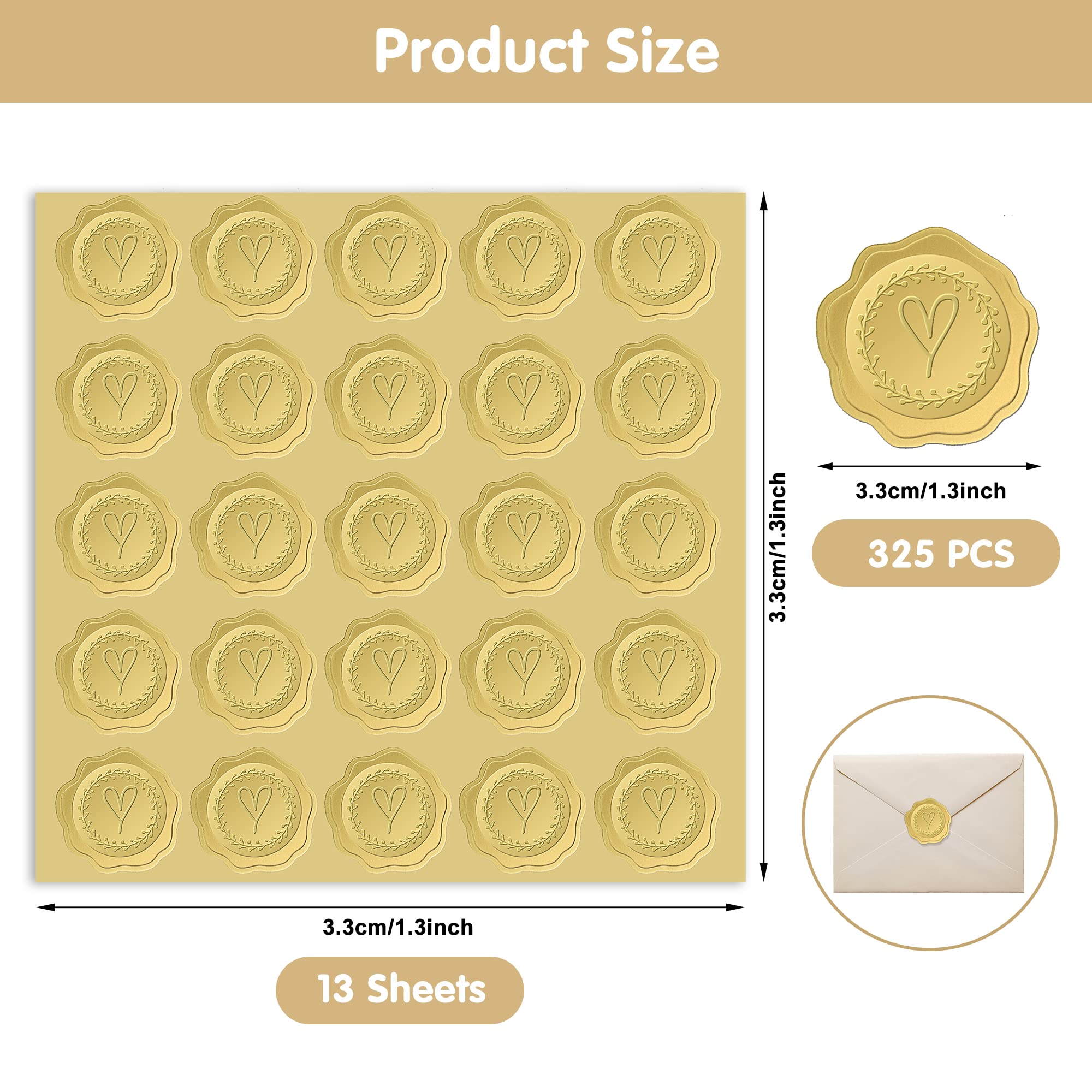 325x Briefumschlag Aufkleber Gold - Selbstklebende Wachssiegel Für Karten
