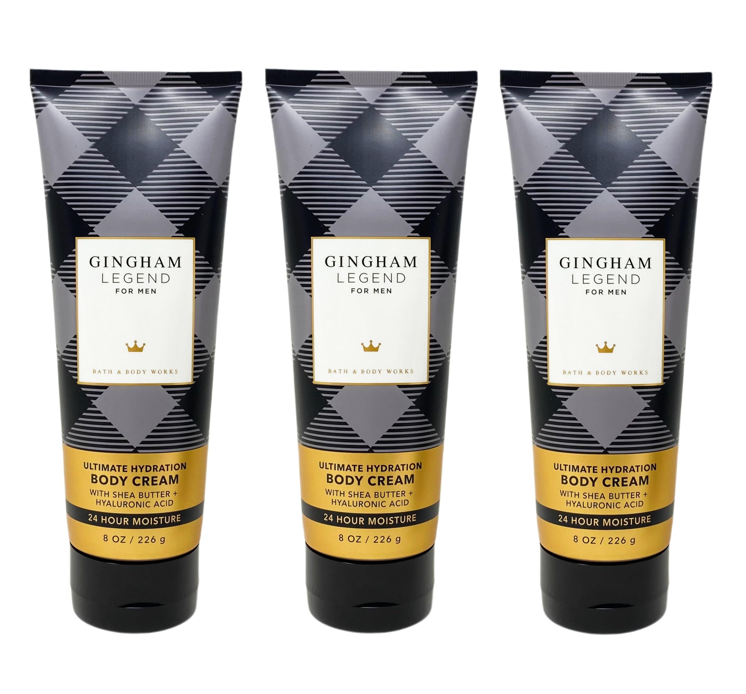 Bath and Body Work Men's Collection GINGHAM LEGEND 3 Pack Ultimate Hydration Body Cream Bundle - 8 oz / 226 g each, black