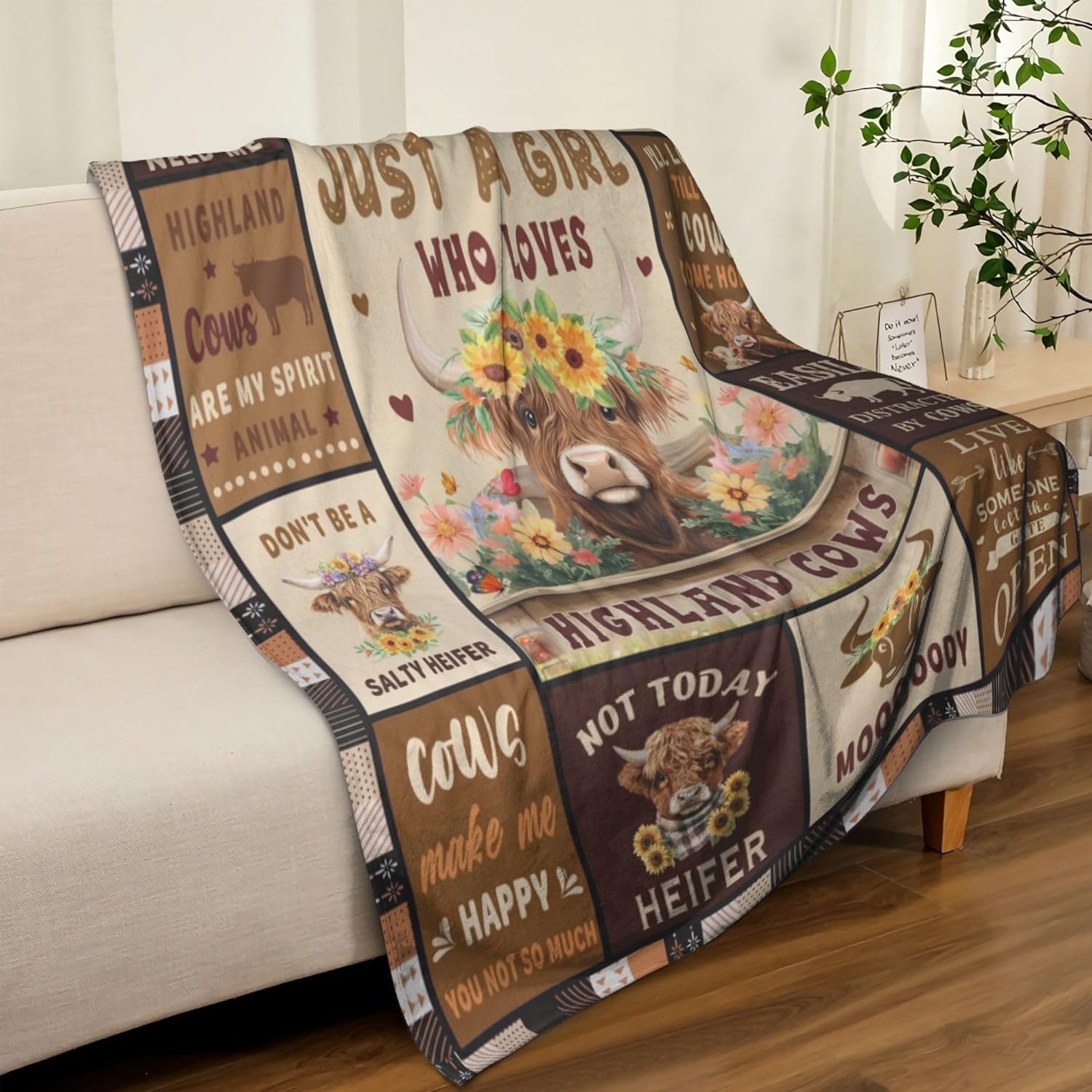 Highland Cow Gifts for Women, Highland Cow Blanket, Cow Print Blanket, Cow Gifts for Women/Lovers Themed Gift Throw Blanket for Couch Sofa 60"x50" - Image 2