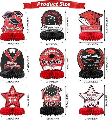 Vista 2 de 9 piezas de decoraciones de fiesta de graduación 2024, centros de mesa de nido de abeja de felicitaciones graduados, centro de mesa de clase