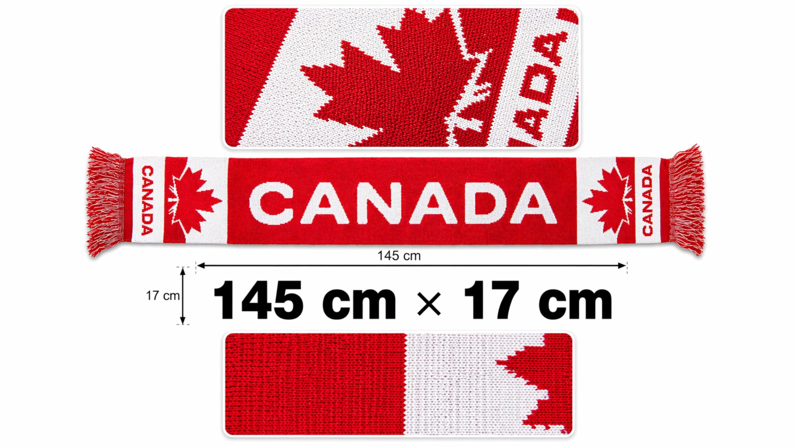 Canada Fan Scarf – Red & White Acrylic Maple Leaf Scarf for Hockey, Soccer & FIFA World Cup 2026 | Canada Day Stadium Fan Scarf, Warm Winter Sports Accessory — view 3