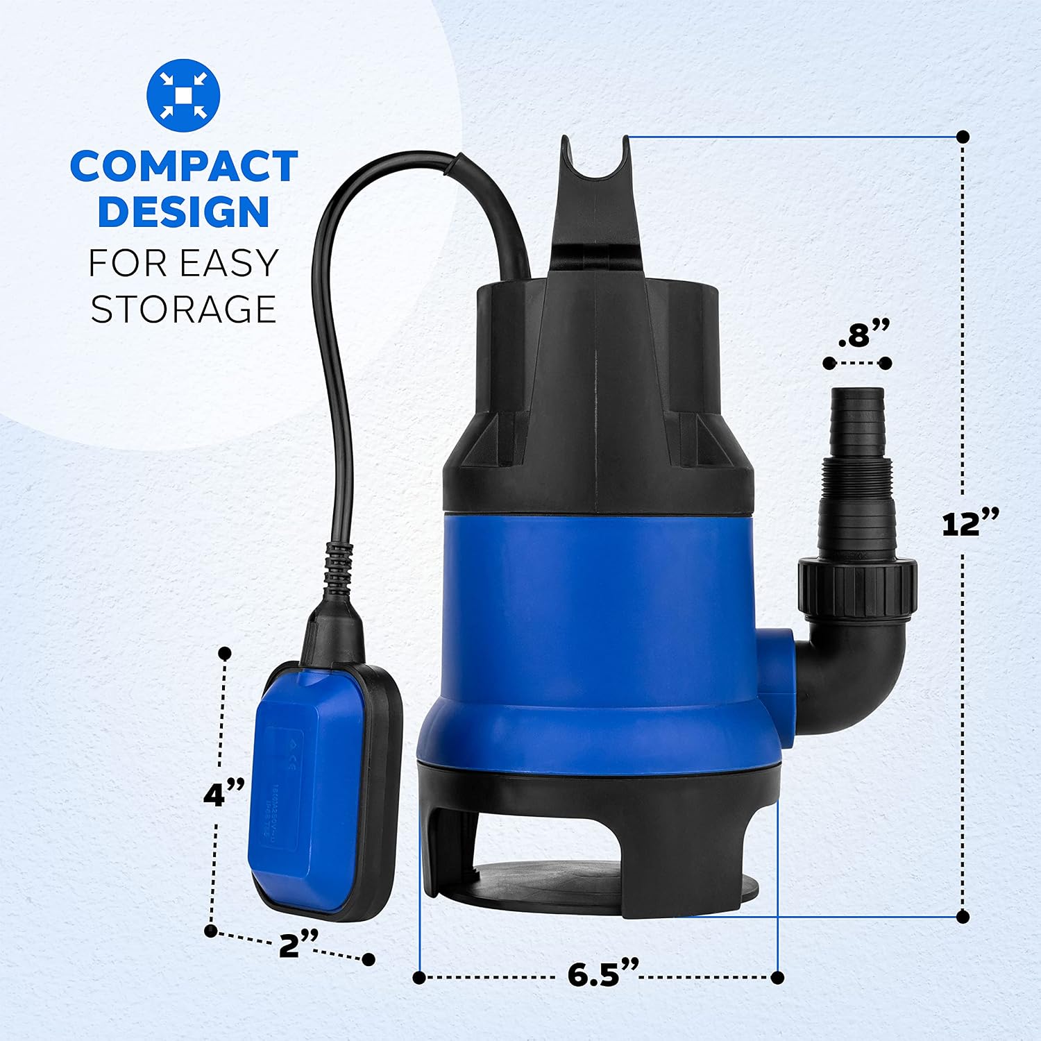 SumpMarine Automatic 1/2 HP Submersible Utility Pump, Clean Water Sump Pump, w/ 25’ Cord, Float Switch - Moves Up-To 2,000 Gallon Per Hour from Flooded Areas, Pool, Hot Tub, Rain Barrel, Pond
