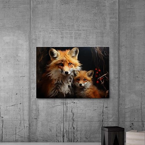 Miniatura 4 de Fox Mother Cub Print, In The Style Of Stencil,Based, Kids Wall Art, Kids Wall Art Display, Mom And Baby Animal Art Print, Canvas, Art Print