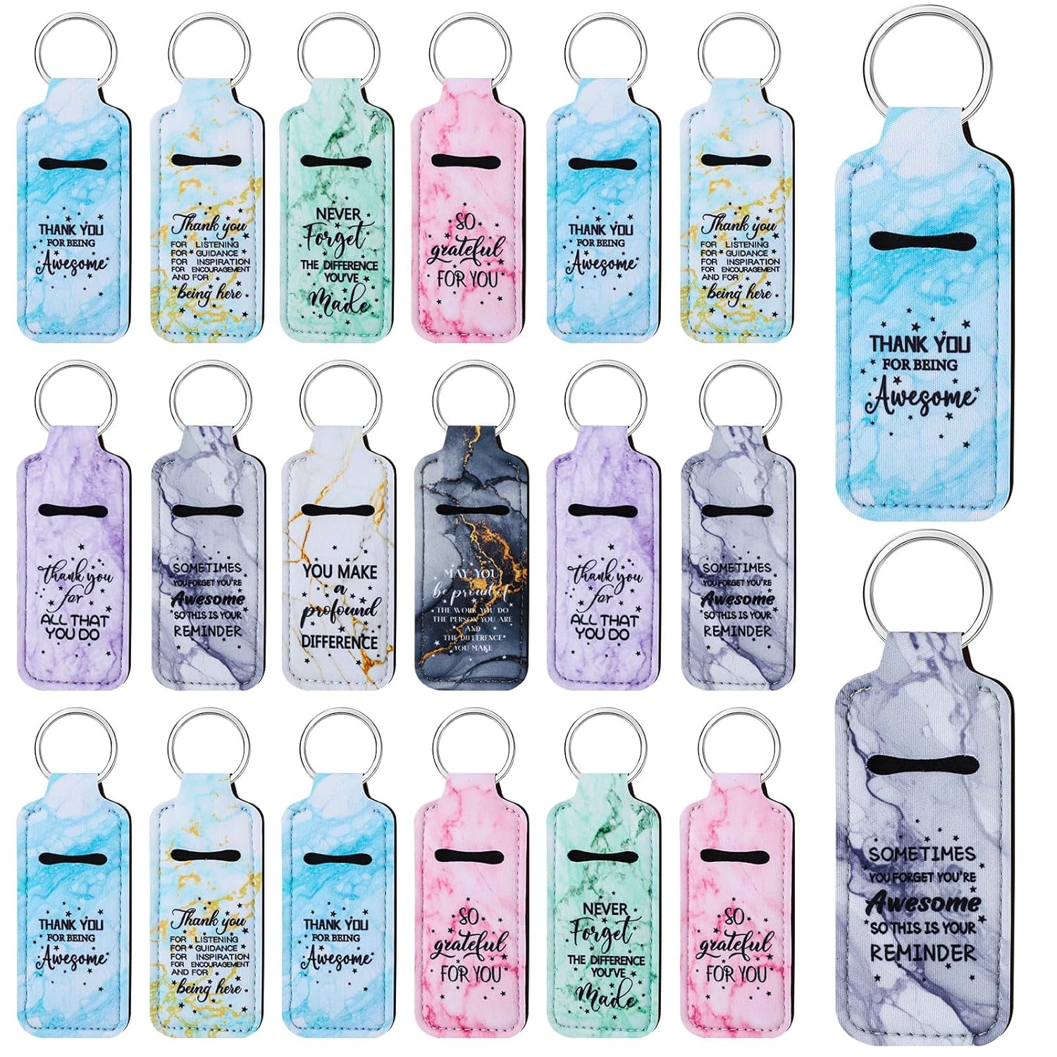 Ecation 72 Pcs Lipstick Holder Bulk Lipstick Holder Keychain Thank You Inspirational Lip Gloss Pouch Portable(Marble Colors)