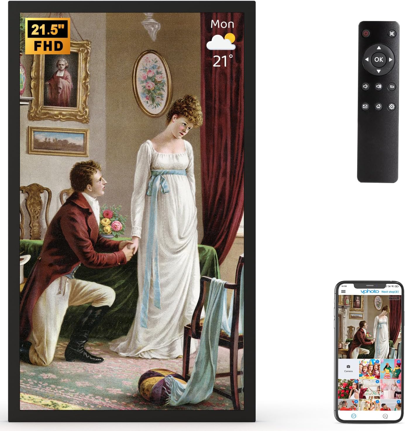 Large WiFi-Photo-Frame 21.5" Digital Picture Frame - Smart 32GB, 1920x1080 IPS FHD 1080P, Auto Rotate, Share Photo Video via App Email, Wall Mounted, Free Cloud Storage, Best Gifts for Christmas 21.5" Smart 32GB