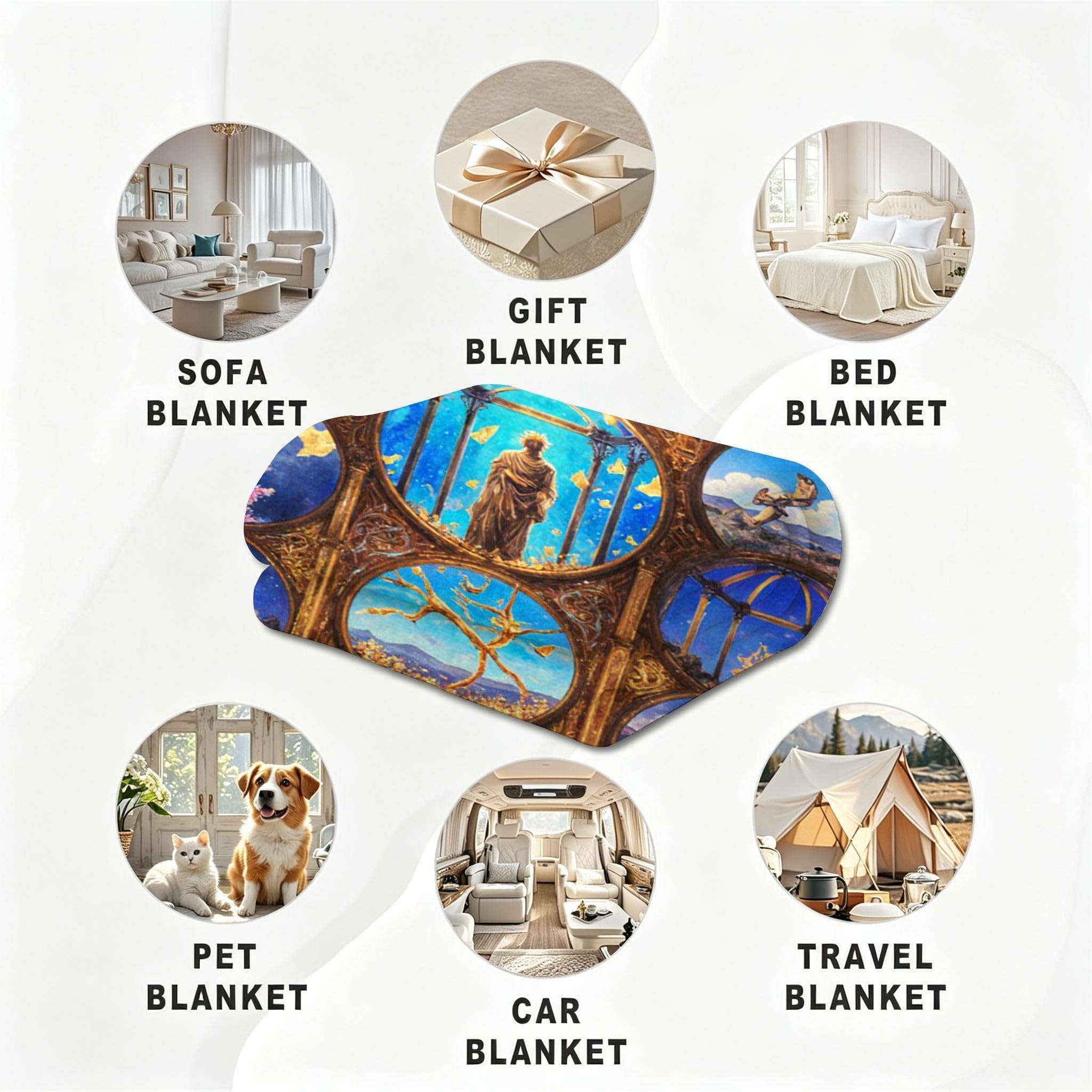 Coperta Pile Matrimoniale 240x260 cm Quadro Blu, Coperta XXL Super Morbida Multiuso Come Copriletto o Plaid da Salotto, Calda e Leggera, Protezione dal Freddo, AW5538