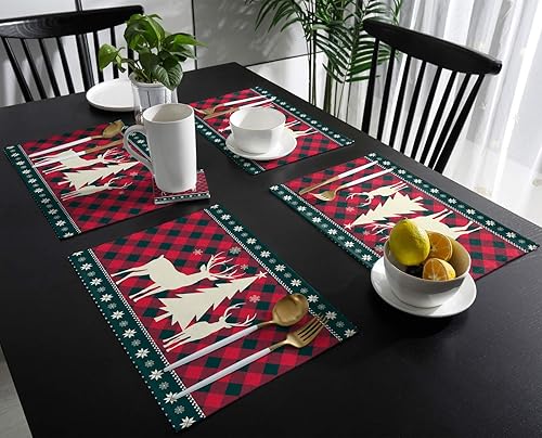 Vista 351 de Juego de 6 manteles individuales rojos para el día de San Valentín, diseño de corazón de San Valentín, resistentes al calor, lavables, manteles